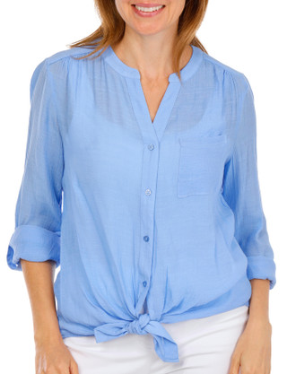 Thumbnail 1: Zac & Rachel Women's Tie Hem Button Front Top 