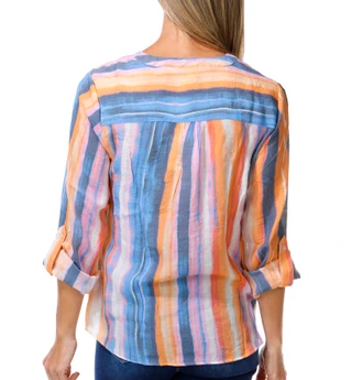 Thumbnail 2: Zac & Rachel Women's 3/4 Sleeve Tie Hem Button Front Top 