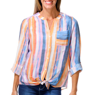 Thumbnail 1: Zac & Rachel Women's 3/4 Sleeve Tie Hem Button Front Top 