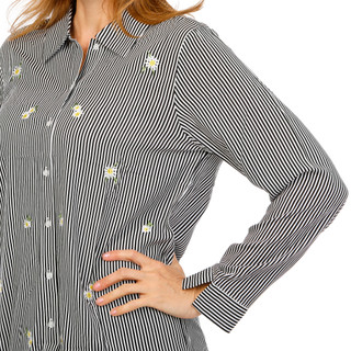 Thumbnail 3: Hester & Orchard Women's Long Sleeve Striped Embroidered Flower Top 
