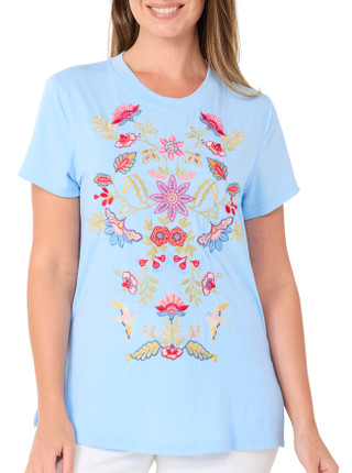 Thumbnail 2: Bella Carra Women's Floral Embroidered Tee 