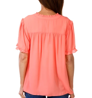 Thumbnail 2: Gemma + Jane Women's Short Sleeve Ruffle Neck Top 