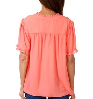 Thumbnail 2: Gemma + Jane Women's Short Sleeve Ruffle Neck Top 