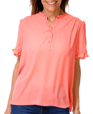 Thumbnail 1: Gemma + Jane Women's Short Sleeve Ruffle Neck Top 