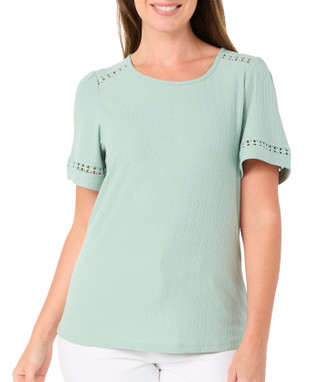 Thumbnail 1: Love Scarlett Women's Short Sleeve Floral Crochet Trim Top 