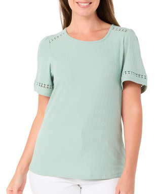 Thumbnail 1: Love Scarlett Women's Short Sleeve Floral Crochet Trim Top 
