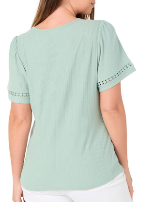 Thumbnail 2: Love Scarlett Women's Short Sleeve Floral Crochet Trim Top 