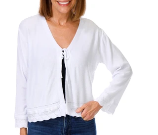 Thumbnail 1: Kathy Ireland Women's Long Sleeve Tie Front Shrug 