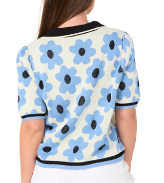 Thumbnail 2: Nanette Lepore Women's Floral Johnny Collar Knit Sweater Top 