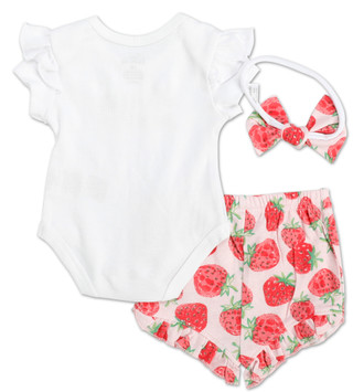 Thumbnail 2: Baby Essentials Baby Girls 3 Pc Strawberry Shorts Set 