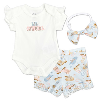 Thumbnail 1: Baby Essentials Baby Girls 3 Pc Cowgirl Shorts Set 