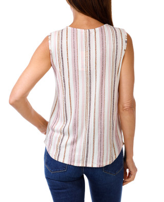 Thumbnail 3: Blue Mood Women's Striped Button Front Sleeveless Top 
