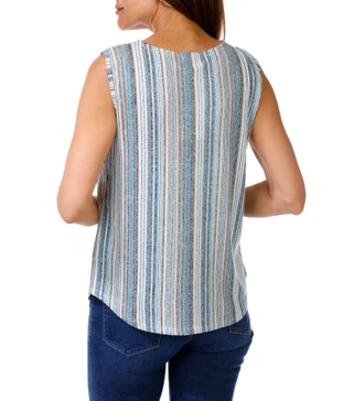Thumbnail 4: Blue Mood Women's Striped Button Front Sleeveless Top 