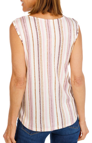Thumbnail 2: Blue Mood Women's Striped Button Front Sleeveless Top 