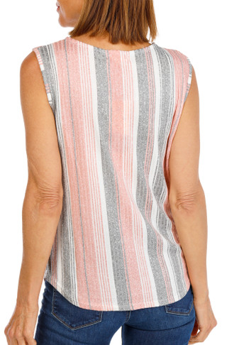 Thumbnail 2: Blue Mood Women's Striped Button Front Sleeveless Top 