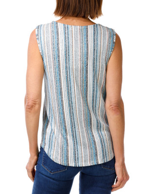 Thumbnail 2: Blue Mood Women's Striped Button Front Sleeveless Top 