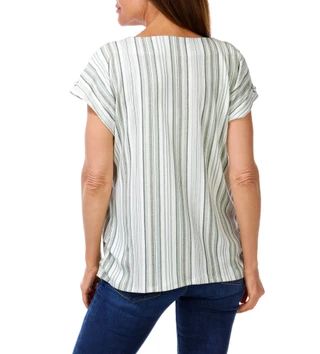Thumbnail 2: Cure. Women's Stripe Grommet Split Sleeve Top 