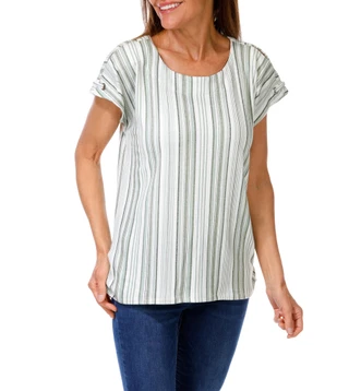 Thumbnail 1: Cure. Women's Stripe Grommet Split Sleeve Top 