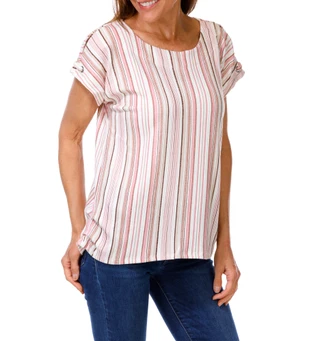 Thumbnail 1: Cure. Women's Stripe Grommet Split Sleeve Top 