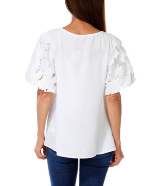 Thumbnail 2: AMANA Women's Floral Lace Puff Sleeve Top 