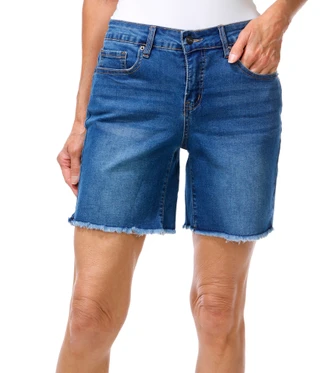 Thumbnail 1: Bleu Petite Raw Hem Denim Shorts 