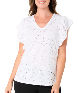 Thumbnail 1: Catherine Malandrino Women's Flutter Sleeve Eyelet Top 
