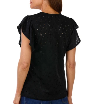 Thumbnail 3: Catherine Malandrino Women's Flutter Sleeve Eyelet Top 