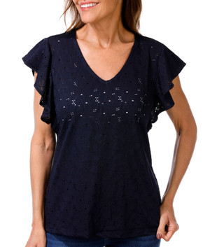 Thumbnail 1: Catherine Malandrino Women's Flutter Sleeve Eyelet Top 