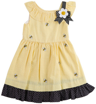 Thumbnail 1: Rare Editions Little Girls Gingham Bee Print Dress 
