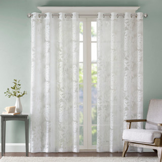 Thumbnail 4: Madison Park Leilani Palm Leaf Burnout Sheer Window Curtain 