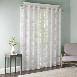 Thumbnail 1: Madison Park Leilani Palm Leaf Burnout Sheer Window Curtain 