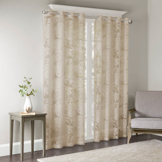 Thumbnail 2: Madison Park Leilani Palm Leaf Burnout Sheer Window Curtain 