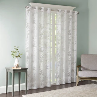 Thumbnail 3: Madison Park Leilani Palm Leaf Burnout Sheer Window Curtain 