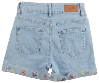 Thumbnail 2: GOGO STAR Big Girls Shell Printed Cuff Denim Shorts 