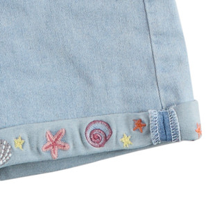 Thumbnail 3: GOGO STAR Big Girls Shell Printed Cuff Denim Shorts 