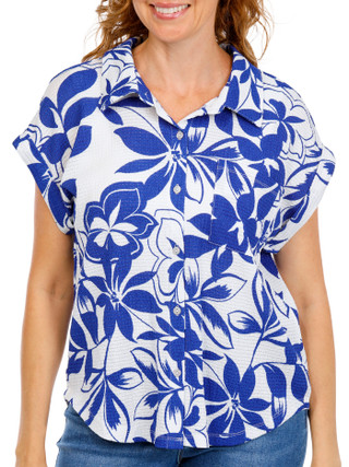 Thumbnail 1: Kathy Ireland Women's Short Sleeve Button Front Top 