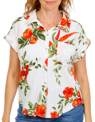 Thumbnail 2: Kathy Ireland Women's Short Sleeve Button Front Top 