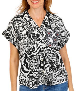 Thumbnail 1: Kathy Ireland Women's Short Sleeve Airflow Button Front Top 
