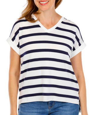 Thumbnail 1: Cupio Women's Short Sleeve Striped V-Neck Top 