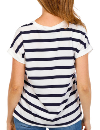 Thumbnail 3: Cupio Women's Short Sleeve Striped V-Neck Top 