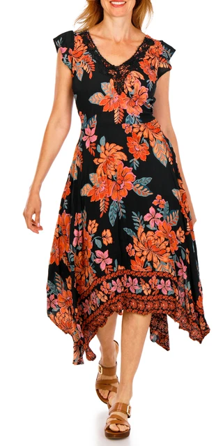 Thumbnail 1: Lola P Women's Short Sleeve Flora Midi Dress 