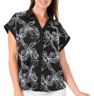 Thumbnail 1: Adrianna Papell Women's Embroidered Woven Button Front Top 