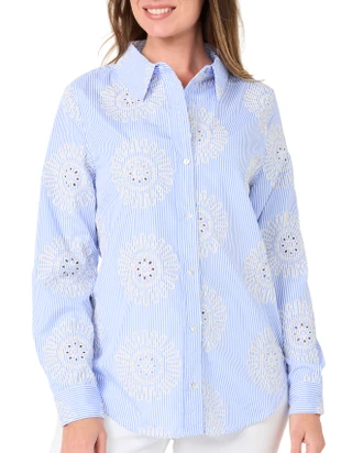 Thumbnail 1: Nanette Lepore Women's Long Sleeve Embroidered Stripe Top 