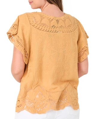 Thumbnail 2: Democracy Women's Flutter Sleeve Scalloped Crochet Top 