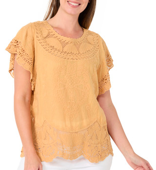 Thumbnail 1: Democracy Women's Flutter Sleeve Scalloped Crochet Top 