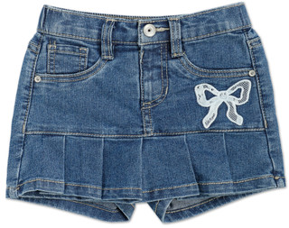Thumbnail 1: Squeeze Little Girls Pleated 5 Pocket Denim Bow Applique Skort 