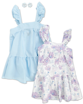 Thumbnail 1: BEARPAW Toddler Girls 2 Pk Ruffle Dresses with Bonus Hair Clips 