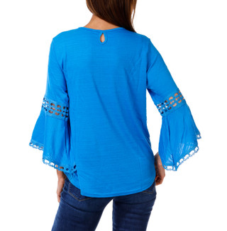 Thumbnail 2: Thomas & Olivia Women's Crochet 3/4 Sleeve Keyhole Neckline Top 
