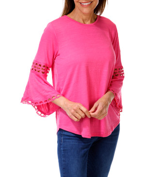 Thumbnail 1: Thomas & Olivia Women's Crochet 3/4 Sleeve Keyhole Neckline Top 