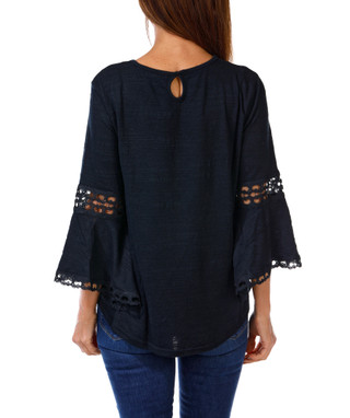 Thumbnail 2: Thomas & Olivia Women's Crochet 3/4 Sleeve Keyhole Neckline Top 